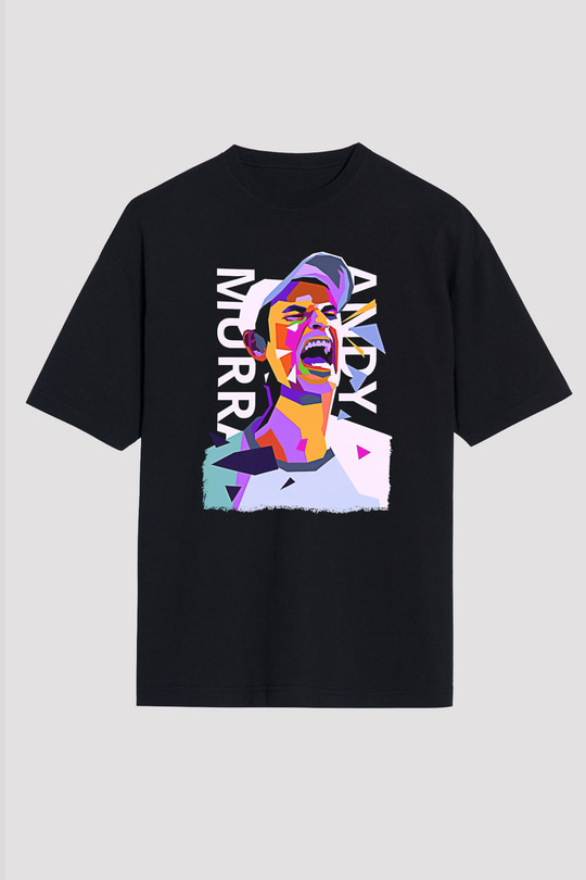 Andy Murray Baskılı Unisex Siyah Oversize Tişört - Tshirt