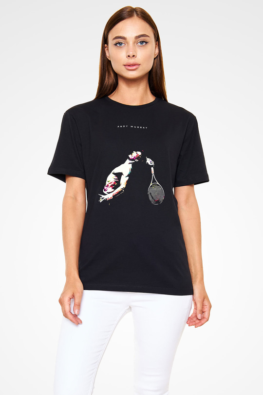 Andy Murray Baskılı Unisex Siyah Tişört - Tshirt