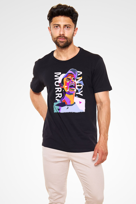 Andy Murray Baskılı Unisex Siyah Tişört - Tshirt