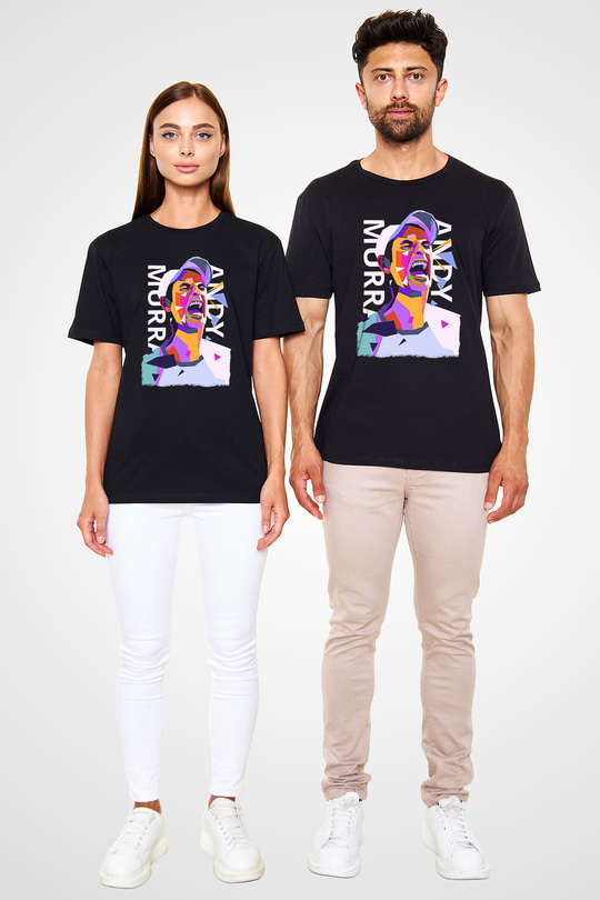 Andy Murray Baskılı Unisex Siyah Tişört - Tshirt