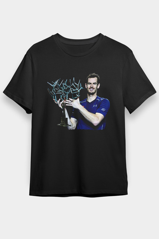 Andy Murray Baskılı Unisex Siyah Tişört - Tshirt