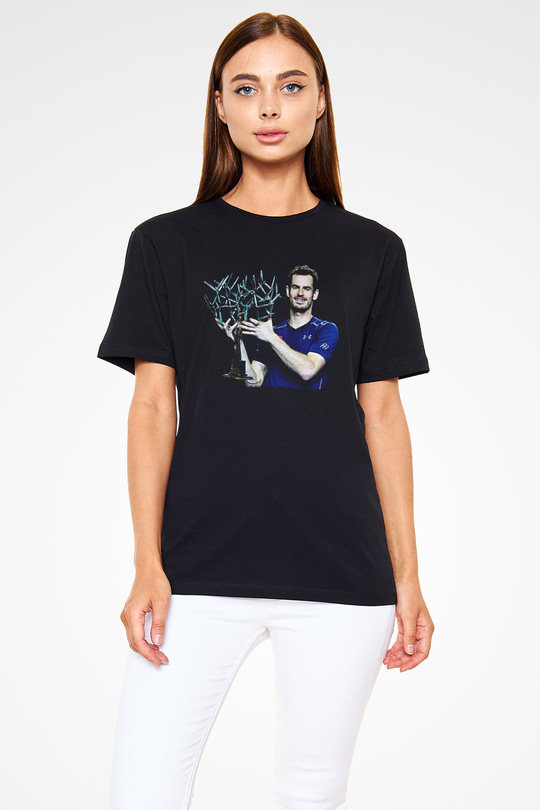 Andy Murray Baskılı Unisex Siyah Tişört - Tshirt
