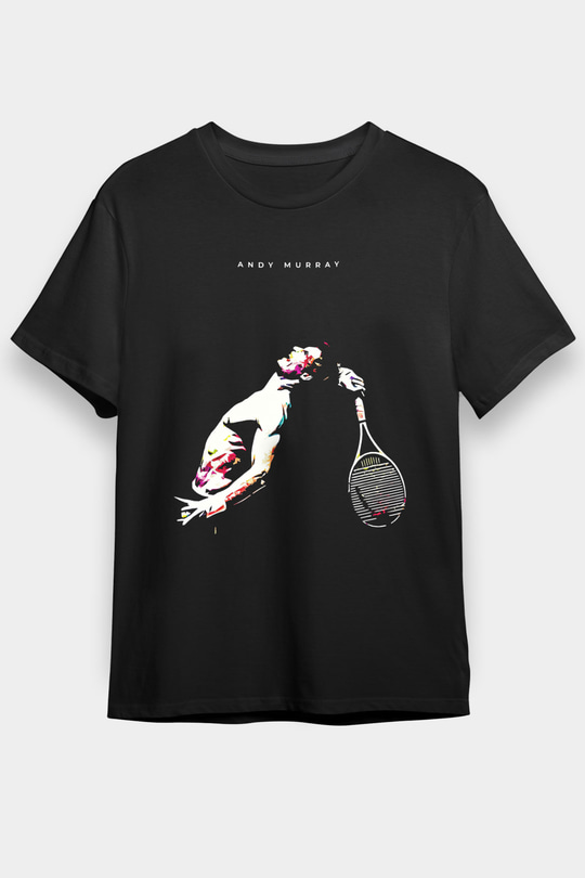 Andy Murray Baskılı Unisex Siyah Tişört - Tshirt