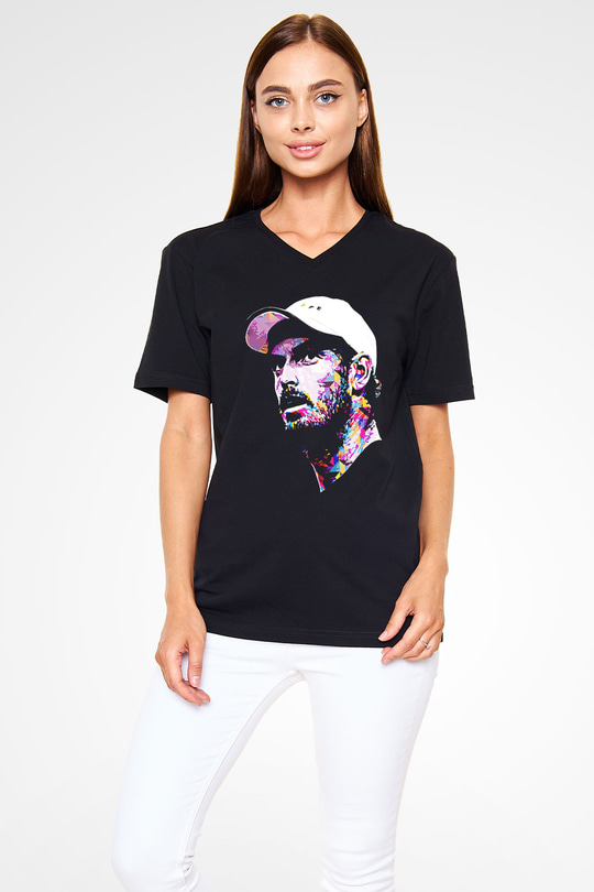 Andy Murray Baskılı Unisex Siyah V Yaka Tişört - Tshirt