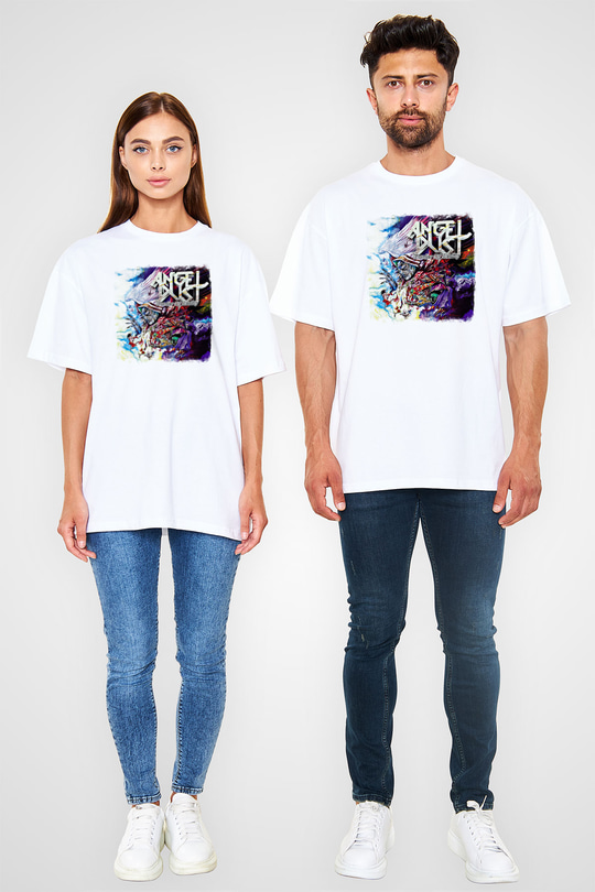 Angel Dust Baskılı Unisex Beyaz Oversize Tişört
