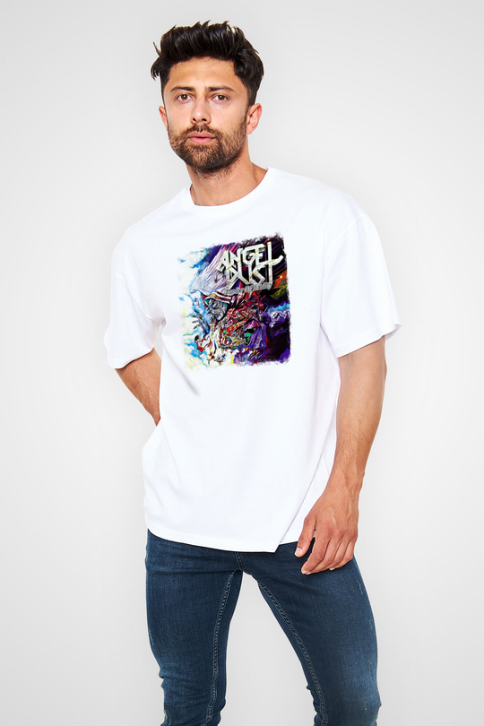 Angel Dust Baskılı Unisex Beyaz Oversize Tişört