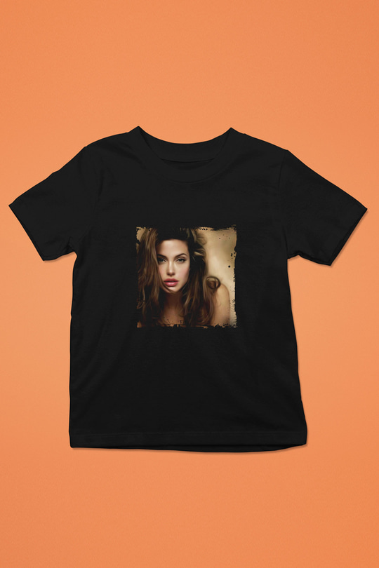 Angelina Jolie Baskılı Unisex Siyah Çocuk Tişört