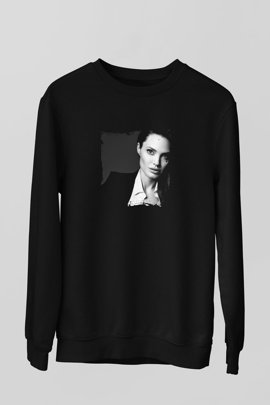 Angelina Jolie Baskılı Unisex Siyah Sweatshirt