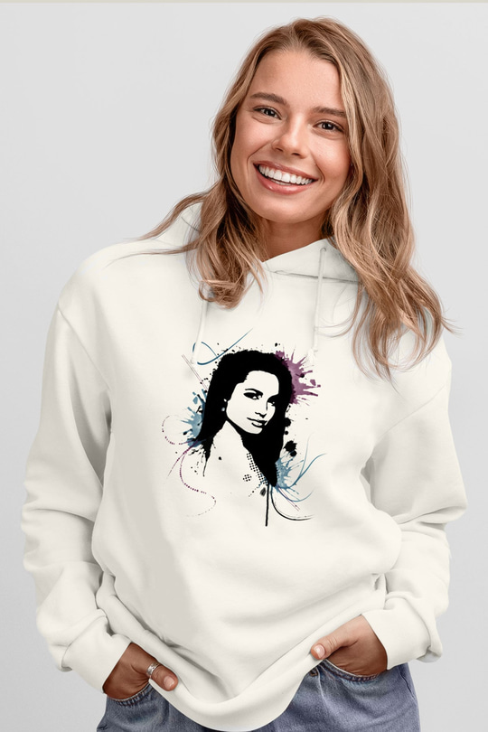 Angelina Jolie Beyaz Unisex Kapşonlu Sweatshirt