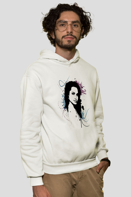 Angelina Jolie Beyaz Unisex Kapşonlu Sweatshirt