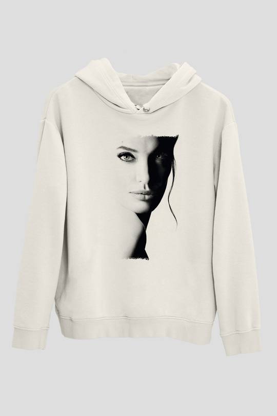 Angelina Jolie Beyaz Unisex Kapüşonlu Sweatshirt