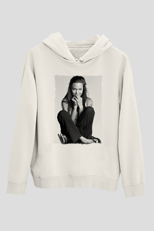 Angelina Jolie Beyaz Unisex Kapüşonlu Sweatshirt