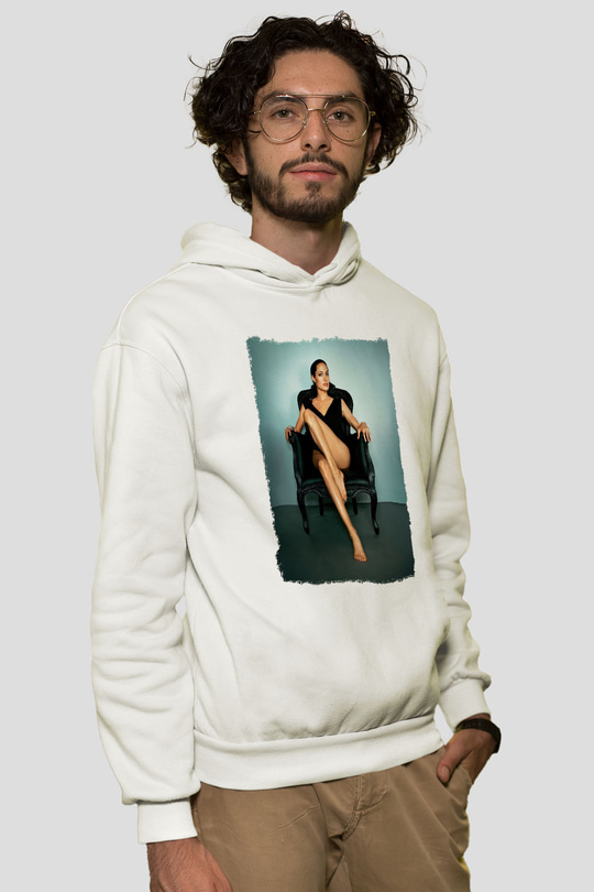 Angelina Jolie Beyaz Unisex Kapüşonlu Sweatshirt