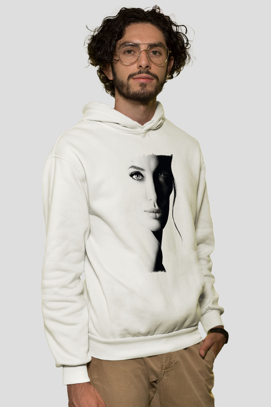 Angelina Jolie Beyaz Unisex Kapüşonlu Sweatshirt