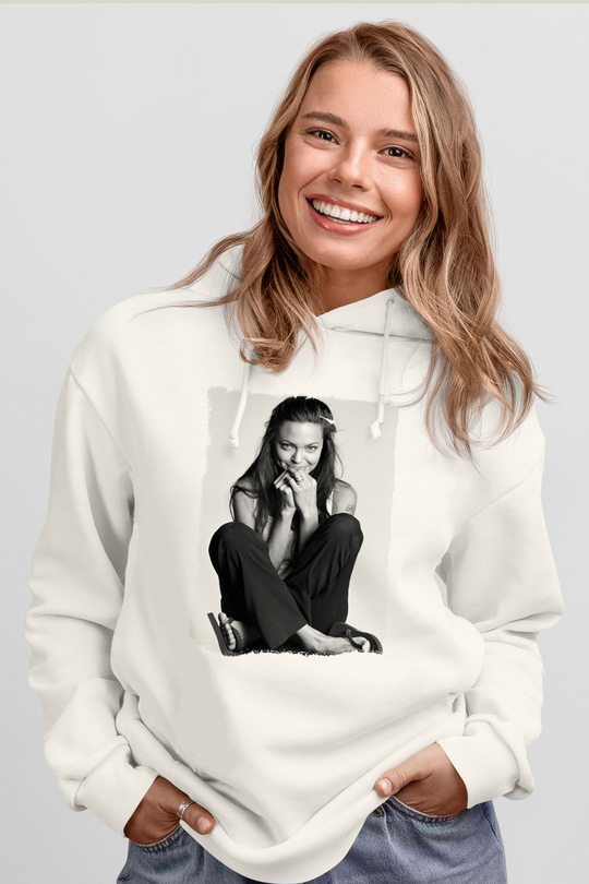 Angelina Jolie Beyaz Unisex Kapüşonlu Sweatshirt
