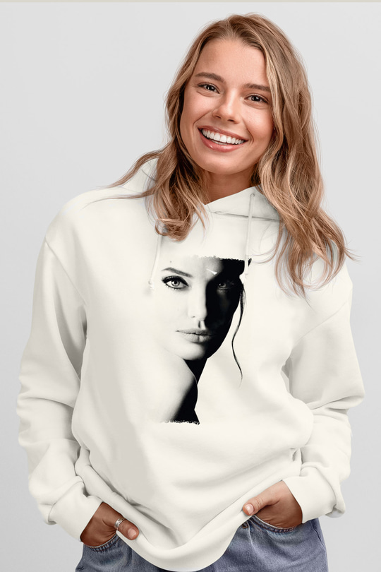 Angelina Jolie Beyaz Unisex Kapüşonlu Sweatshirt