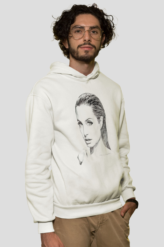 Angelina Jolie Beyaz Unisex Kapüşonlu Sweatshirt