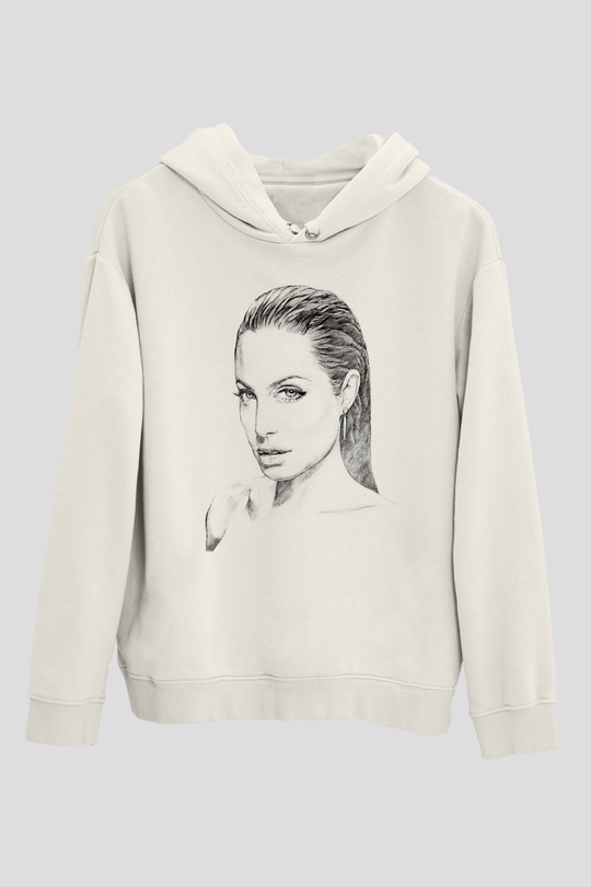 Angelina Jolie Beyaz Unisex Kapüşonlu Sweatshirt