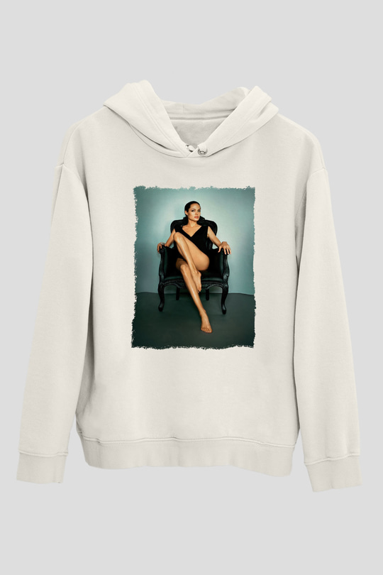 Angelina Jolie Beyaz Unisex Kapüşonlu Sweatshirt