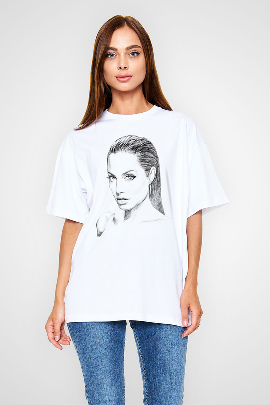 Angelina Jolie Beyaz Oversize Tişört Oversize T-shirt - TişörtFabrikası