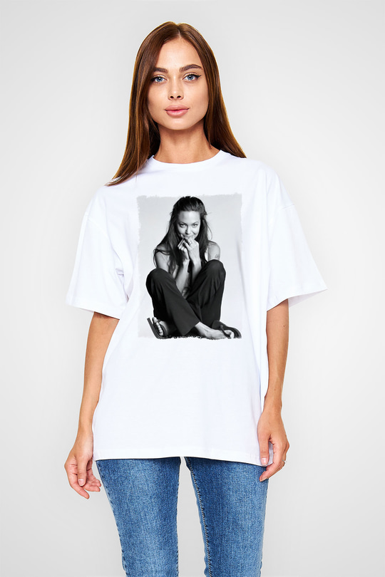 Angelina Jolie Beyaz Oversize Tişört Oversize T-shirt - TişörtFabrikası