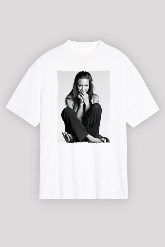 Angelina Jolie Beyaz Oversize Tişört Oversize T-shirt - TişörtFabrikası