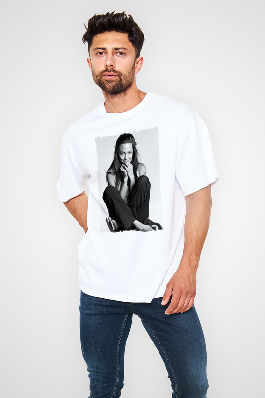 Angelina Jolie Beyaz Oversize Tişört Oversize T-shirt - TişörtFabrikası