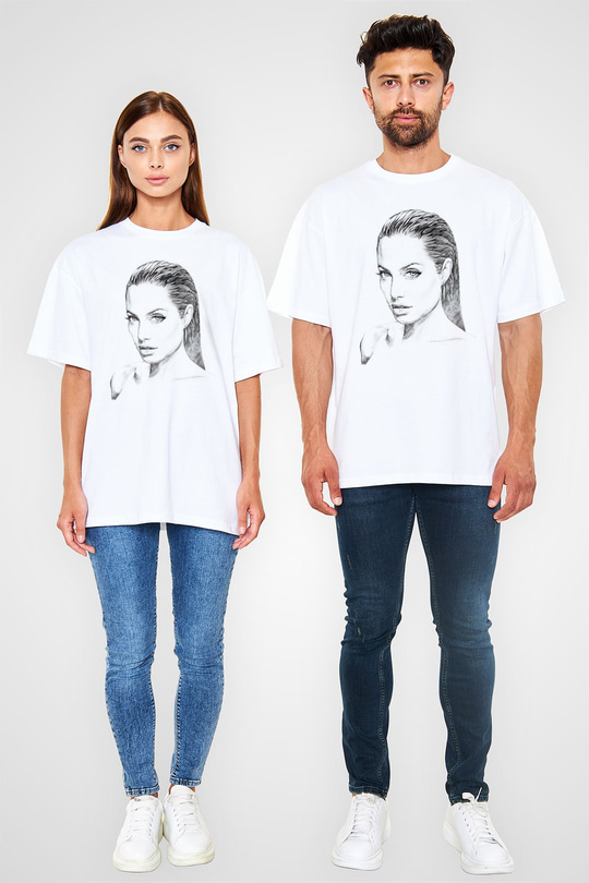 Angelina Jolie Beyaz Oversize Tişört Oversize T-shirt - TişörtFabrikası