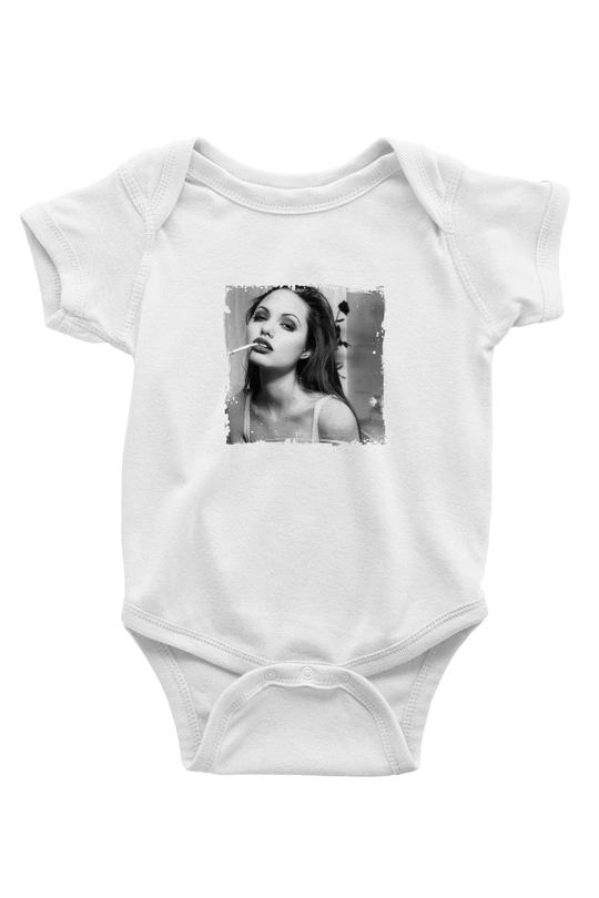Angelina Jolie Unisex Baskılı Beyaz Bebek Body - Zıbın