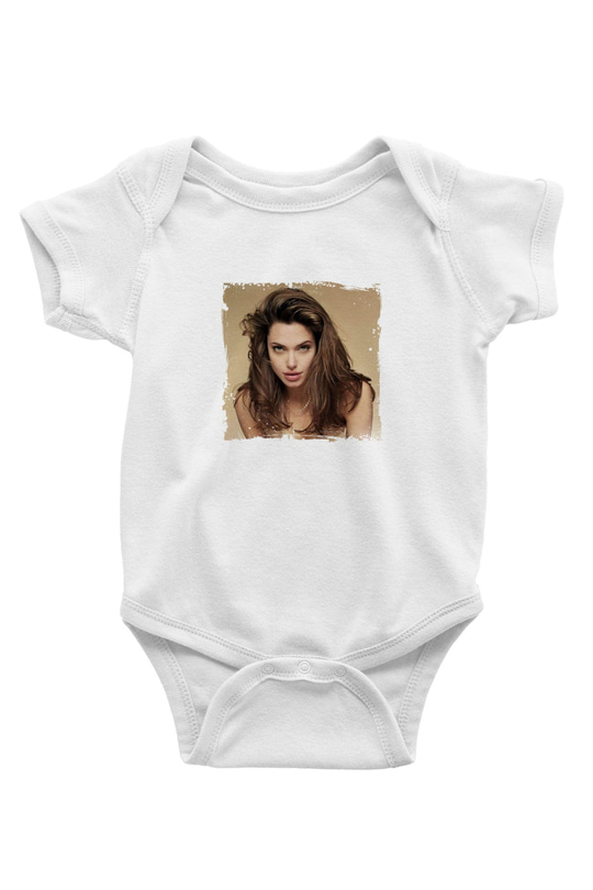 Angelina Jolie Unisex Baskılı Beyaz Bebek Body - Zıbın