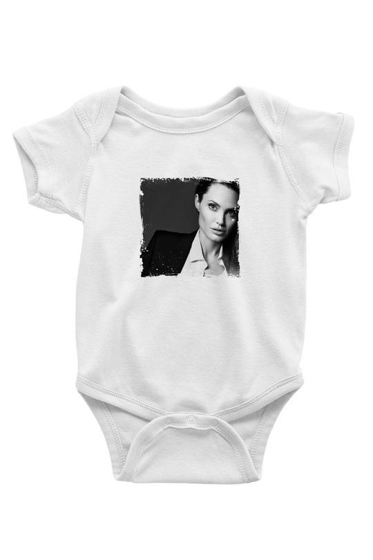 Angelina Jolie Unisex Baskılı Beyaz Bebek Body - Zıbın