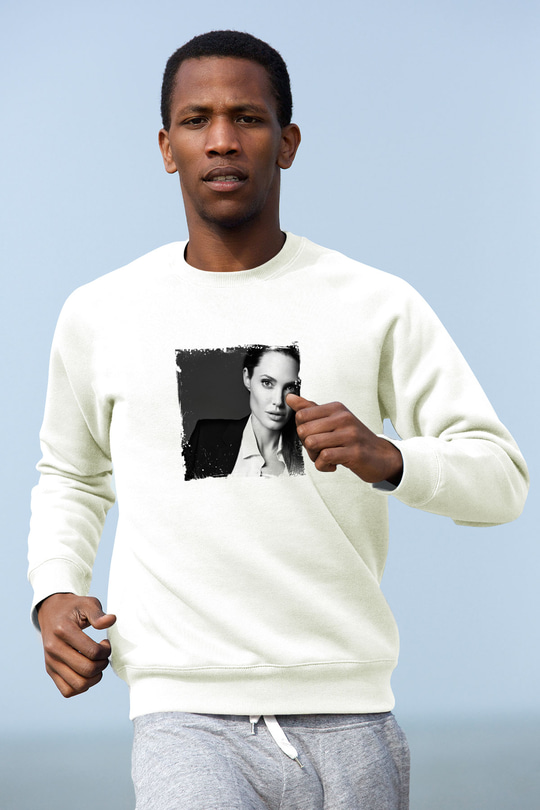 Angelina Jolie Unisex Baskılı Beyaz Sweatshirt