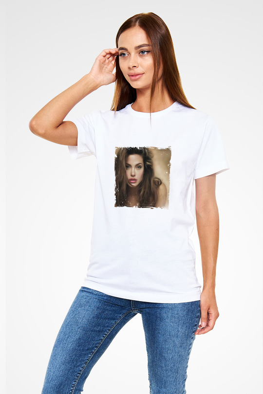 Angelina Jolie Unisex Baskılı Beyaz Tişört