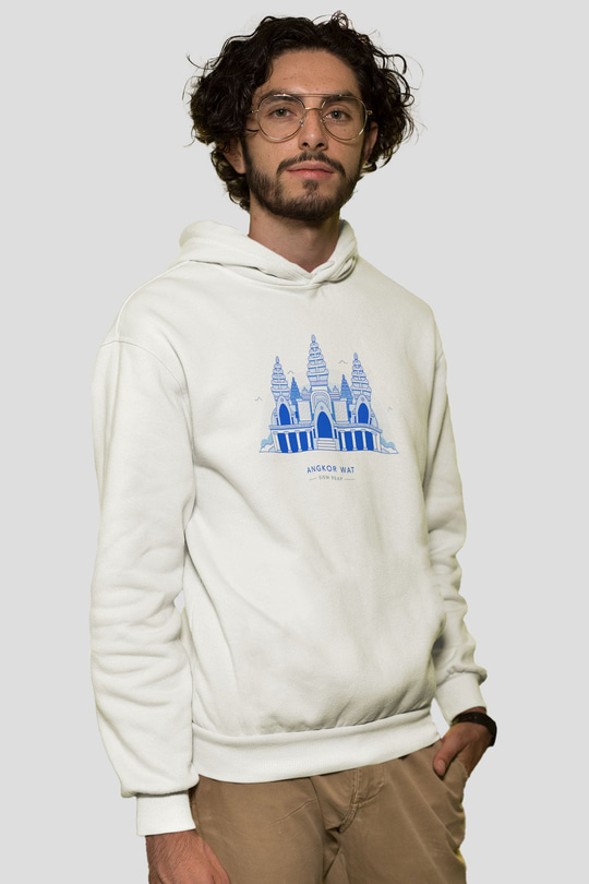 Angkor Vat Beyaz Unisex Kapşonlu Sweatshirt
