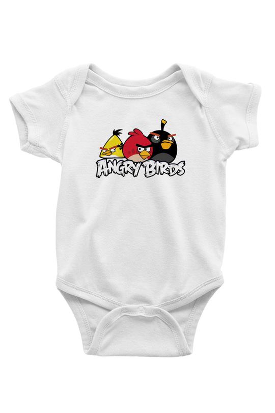 Angry Birds Baskılı Beyaz Unisex Bebek Body - Zıbın