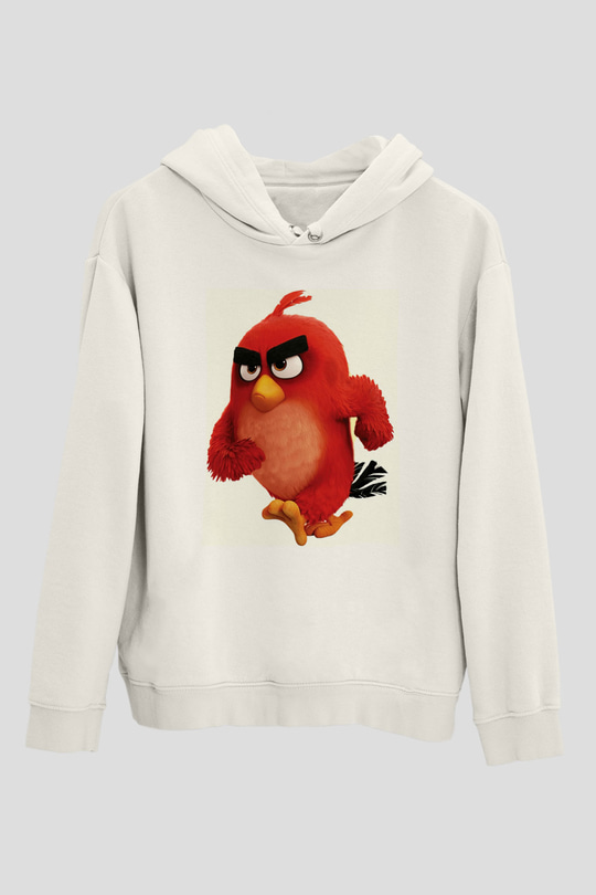 Angry Birds Beyaz Unisex Kapşonlu Sweatshirt