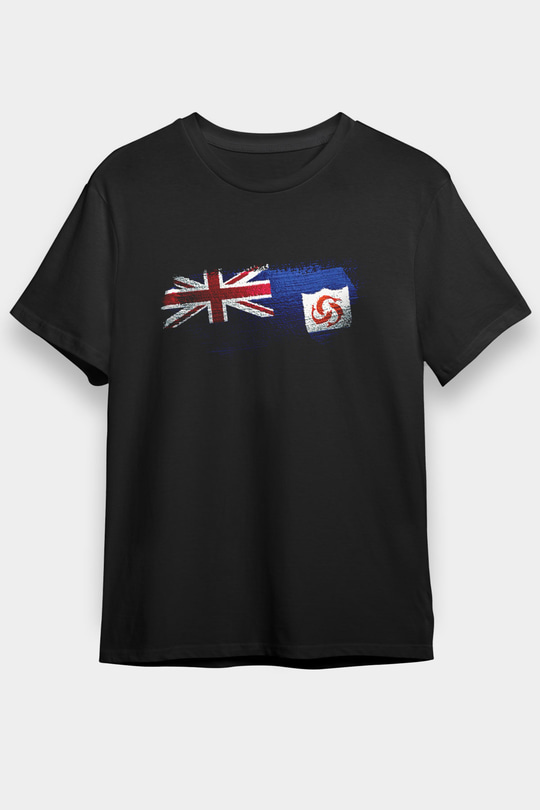 Anguilla Bayrağı Baskılı Unisex Siyah Tişört