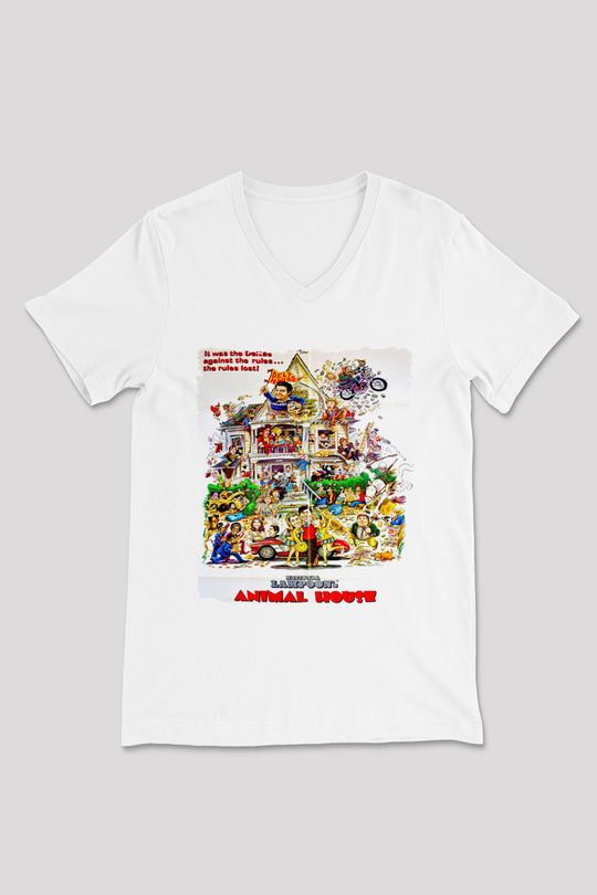 Animal House Beyaz Unisex  V Yaka Tişört