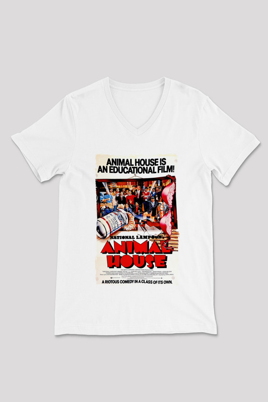 Animal House Beyaz Unisex  V Yaka Tişört
