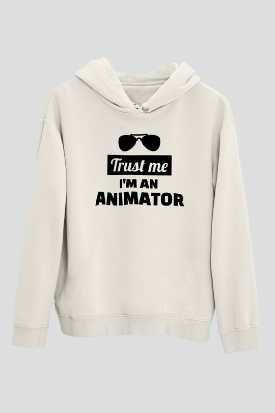 Animatör Beyaz Unisex Kapüşonlu Sweatshirt