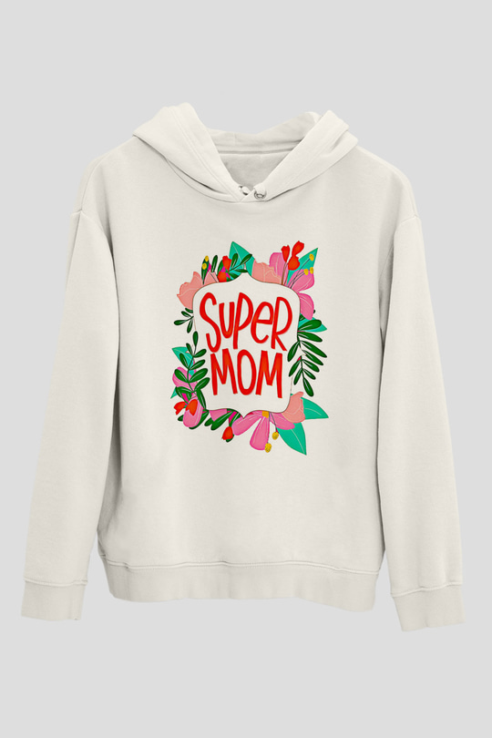 Anneler Günü Baskılı Beyaz Unisex Hoodie