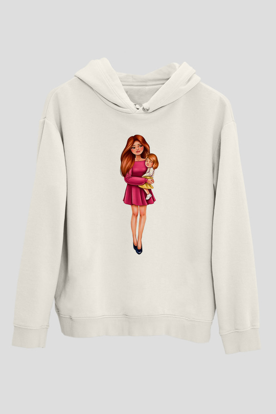 Anneler Günü Baskılı Beyaz Unisex Hoodie