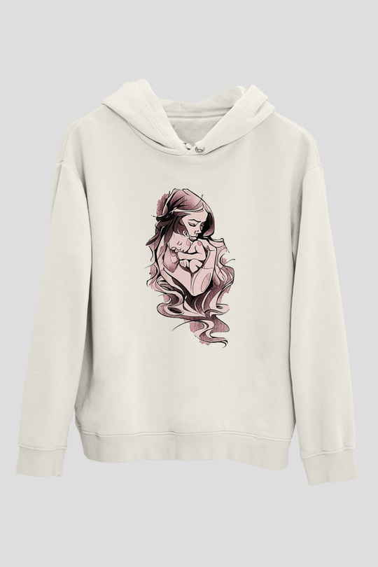 Anneler Günü Baskılı Beyaz Unisex Hoodie