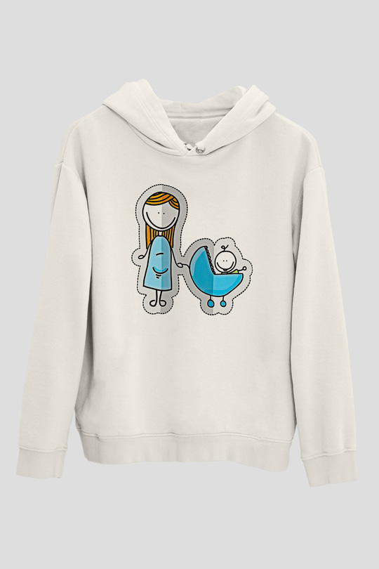 Anneler Günü Baskılı Beyaz Unisex Hoodie