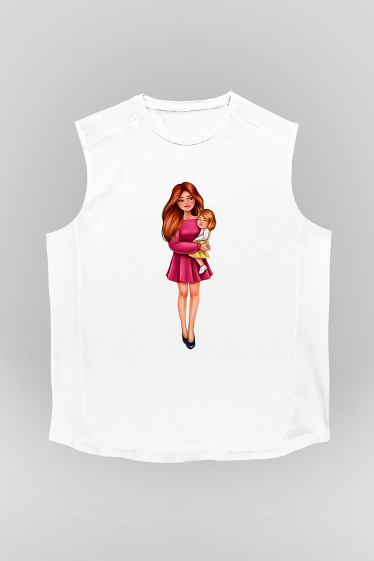 Anneler Günü Baskılı Beyaz Unisex Kolsuz Tişört - Tshirt
