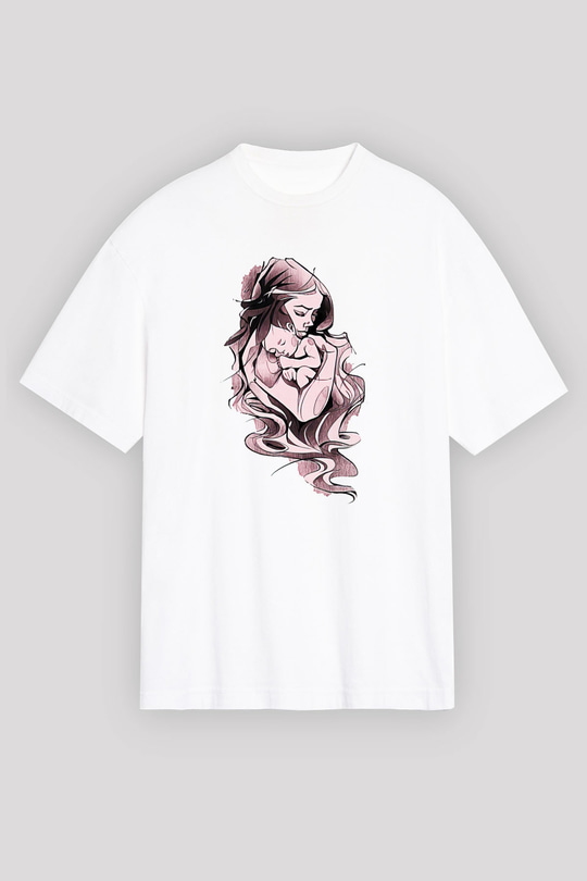 Anneler Günü Baskılı Beyaz Unisex Oversize Tişört - Tshirt