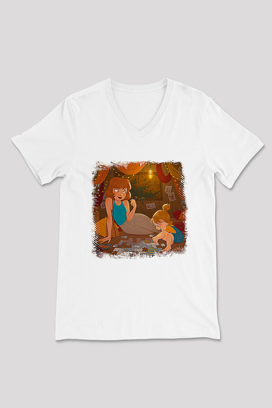 Anneler Günü Baskılı Beyaz Unisex V Yaka Tişört - Tshirt