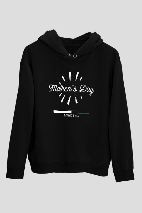 Anneler Günü Baskılı Unisex Siyah Hoodie