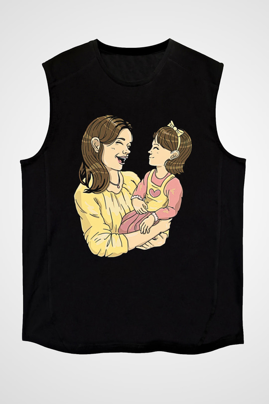 Anneler Günü Baskılı Unisex Siyah Kolsuz Tişört - Tshirt