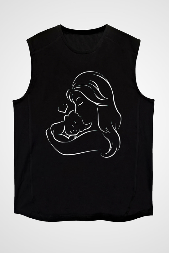 Anneler Günü Baskılı Unisex Siyah Kolsuz Tişört - Tshirt
